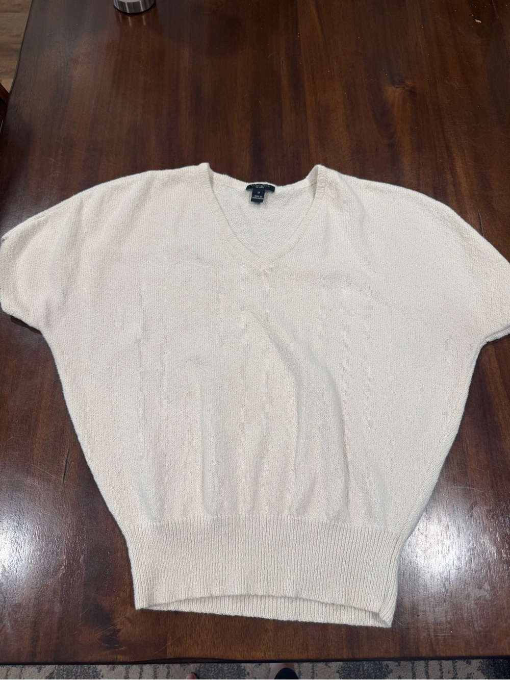 Ann Taylor Factory Cream V-Neck Short Dolman Sleeve Sweater